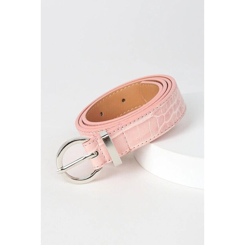 New Pink Crocodile Leather Skin Women's Embossed Belt 35 inch Size XS/S