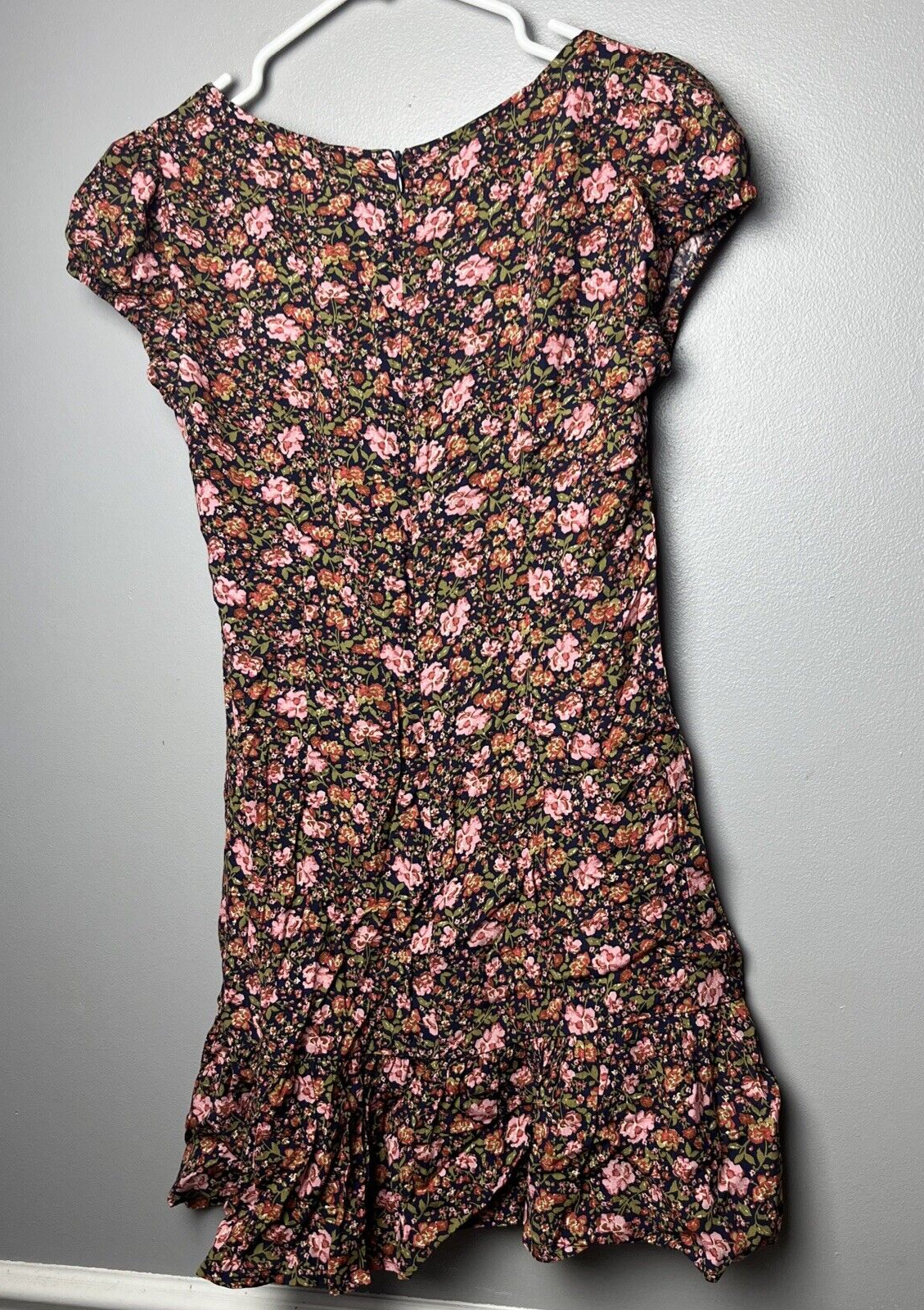 Elodie NWT Mini A Line Dress Floral Puff Sleeve Tie Front Multicolor Size Small