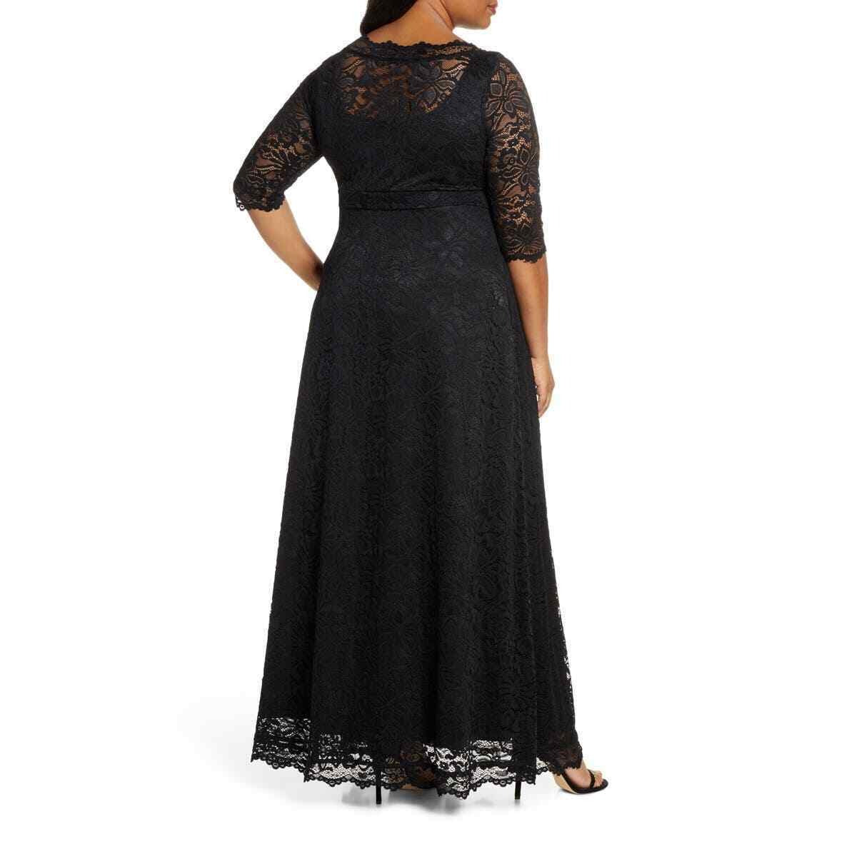 $228 Kiyonna Black Lace Leona Gown Elbow Sleeve Maxi Dress 1X Women's NWT