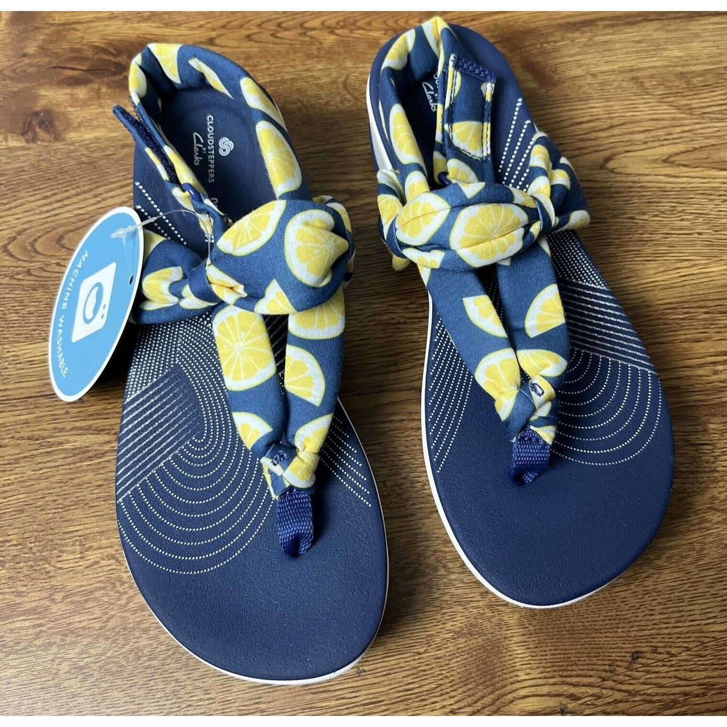Clarks Cloudsteppers Jersey Sandals - Arla Nicole Blue Lemons 7 M NIB