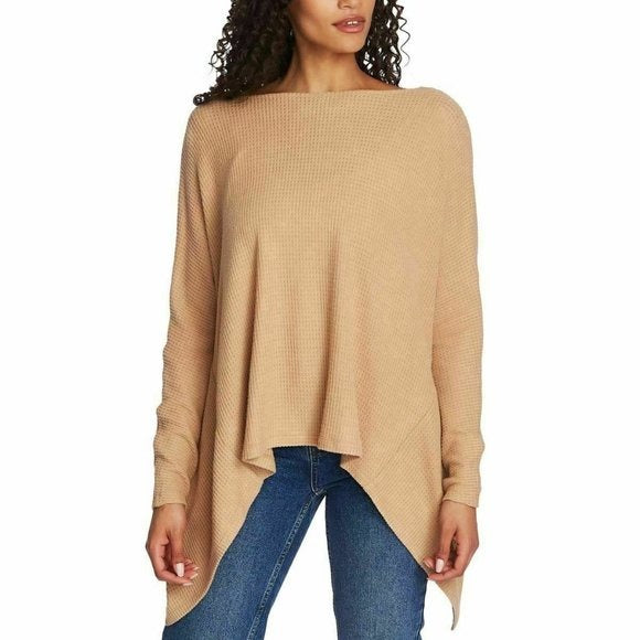 1 STATE Women's Asymmetrical Knot Back Waffle Knit Boat Neck Sweater Top NWT S