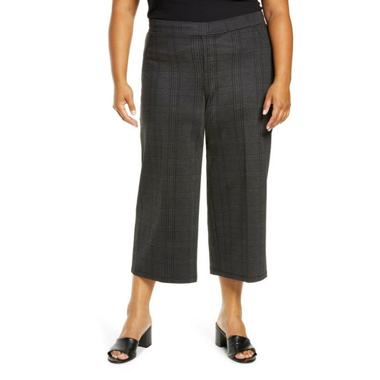 WIT & WISDOM HIGH RISE SIZE 1X WIDE CROP BLACK GREY PLAID TROUSER PANTS