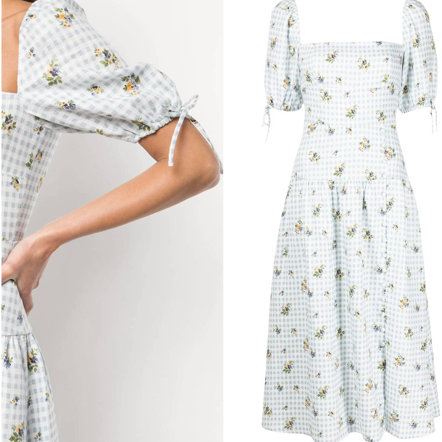 NWT Reformation Melony Floral Gingham Square Neck Linen Midi Dress Size 10