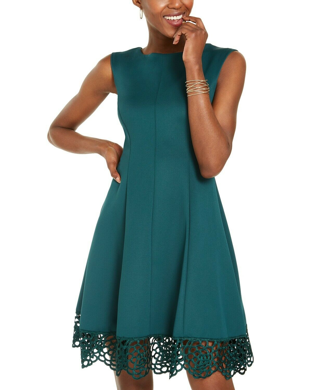 Donna Ricco Women's Green Scuba Fit & Flare Dress, Size 8
