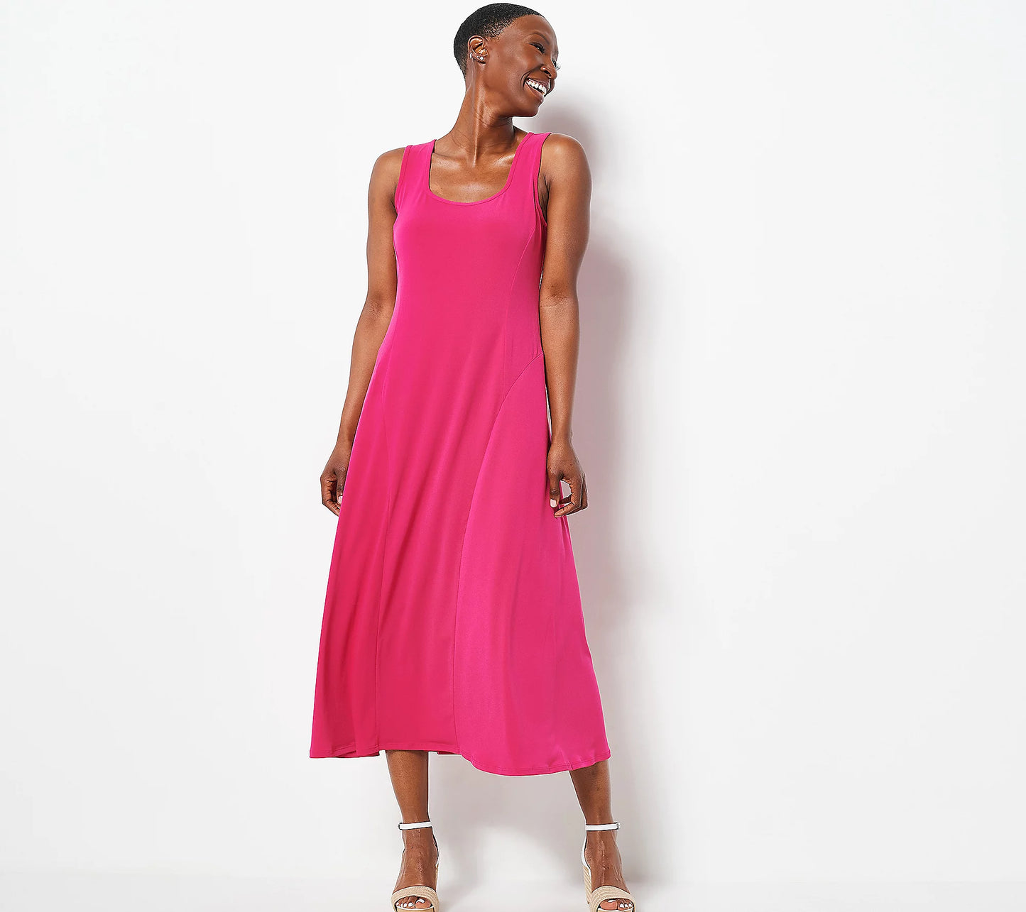 Susan Graver Dress Sz X-Small Regular Liquid Knit Sleeveless Midi Pink A480677