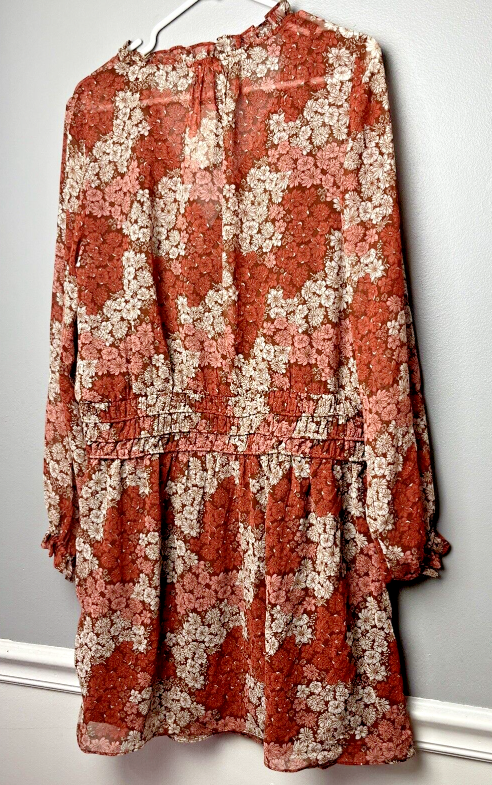 Socialite Women's Long Sleeve Floral Print Smocked Minidress, Red, Size XL, NwT