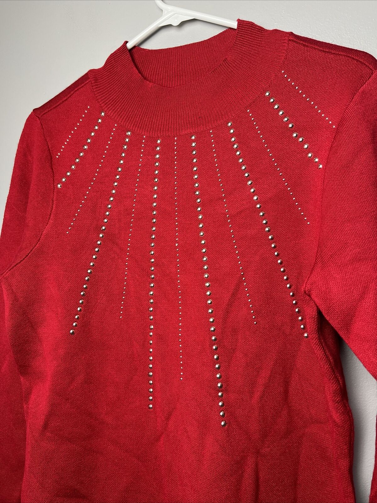 Women's Nina Leonard Studded Red Sweater Dress Size LARGE
