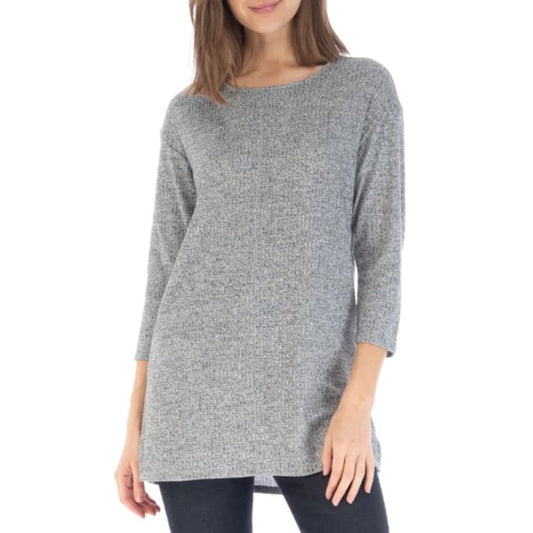 NWT Bobeau Heather Grey 3/4 Sleeve Rib Knit Tunic, Small