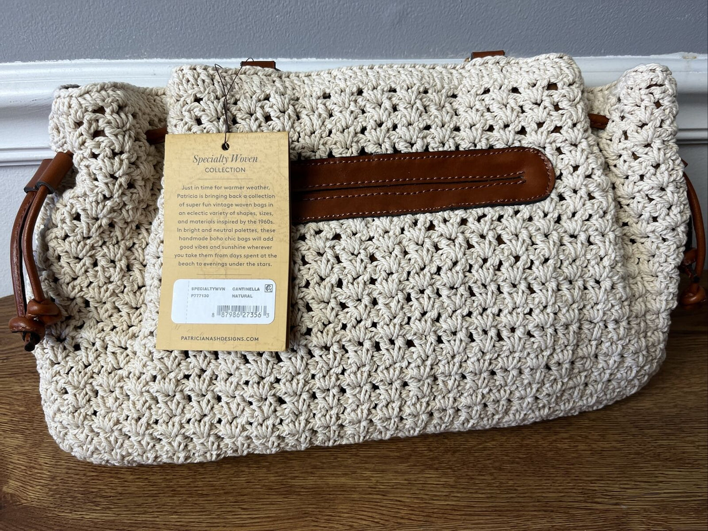 Patricia Nash Cantinella Crochet Bag Bamboo Handles Natural NEW P777130