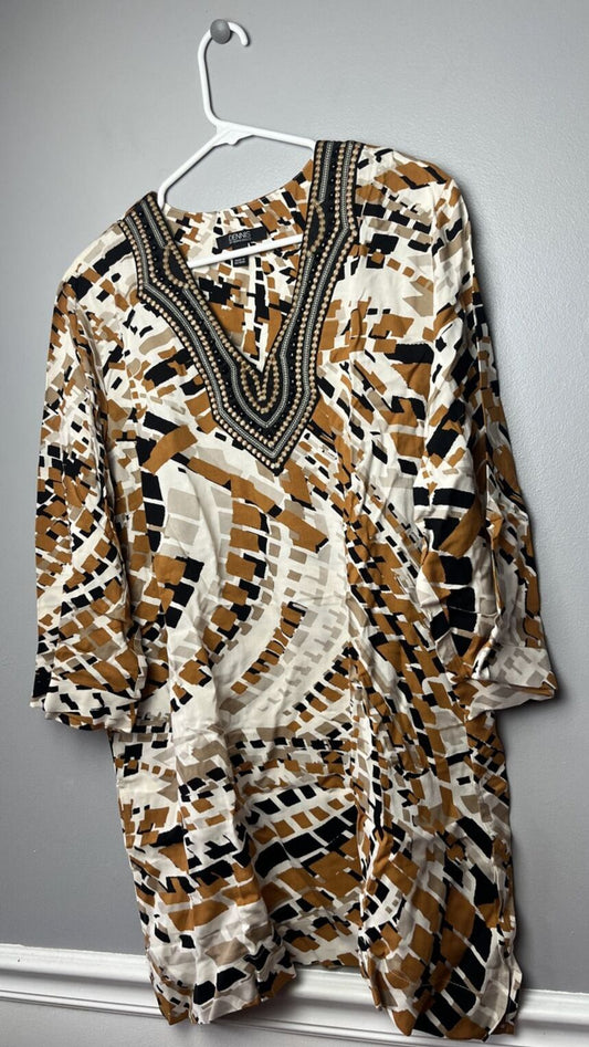 Dennis Basso Printed Woven Caftan with Embellishment Spice Size XL