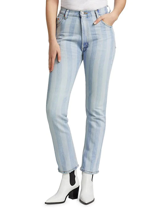 Re/done 70s Straight Leg Jeans in Indigo Stripe Size 26 $340 NWT