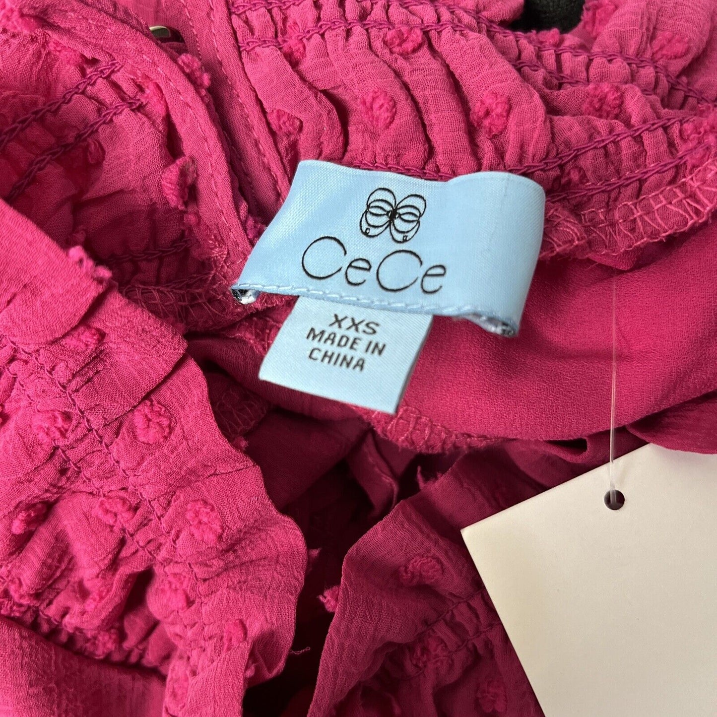 CeCe Women's Pink Clip Dot Ruffle Mock-Neck Blouse Crepe Top Ruffle Size XXS