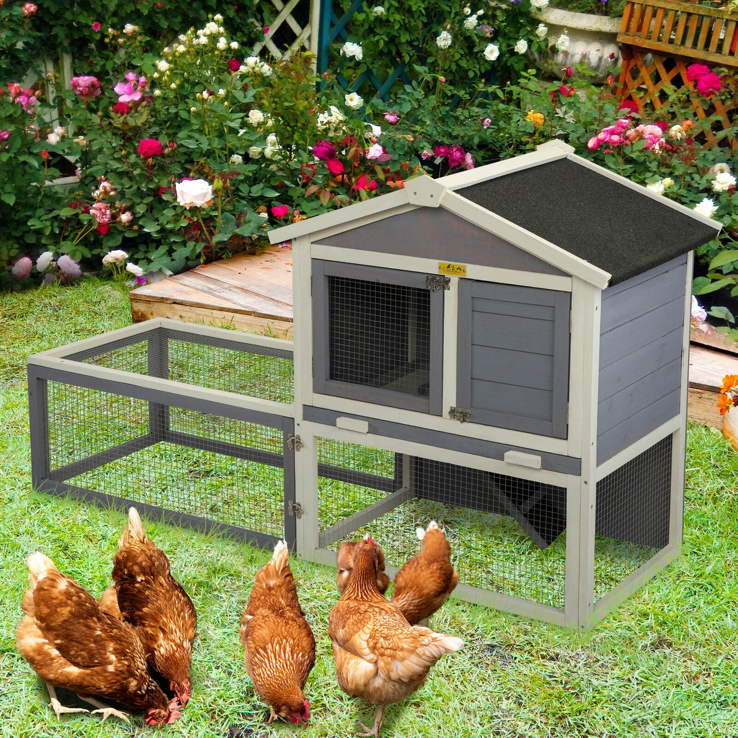 Large Wooden Backyard Rabbit / Chicken Coop House Cage 61"