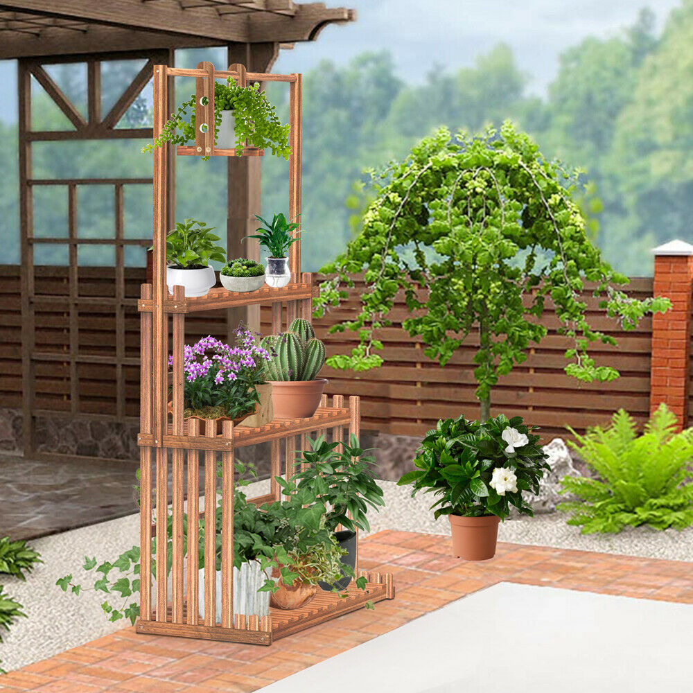 Extra Large Multi Tier Wooden Indoor / Outdoor Plant Shelf Stand