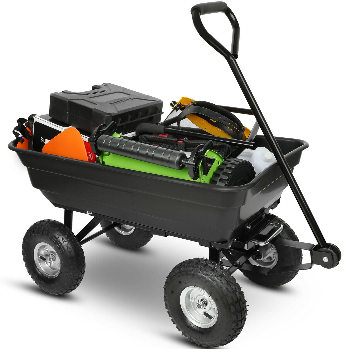 Heavy Duty Garden Lawn Cart Plastic Four Wheel Wheelbarrow