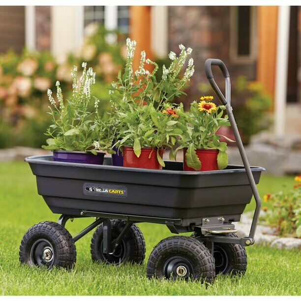 Heavy Duty Garden Lawn Cart Plastic Four Wheel Wheelbarrow