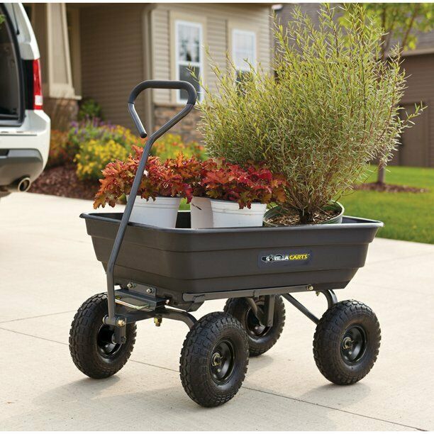 Heavy Duty Garden Lawn Cart Plastic Four Wheel Wheelbarrow