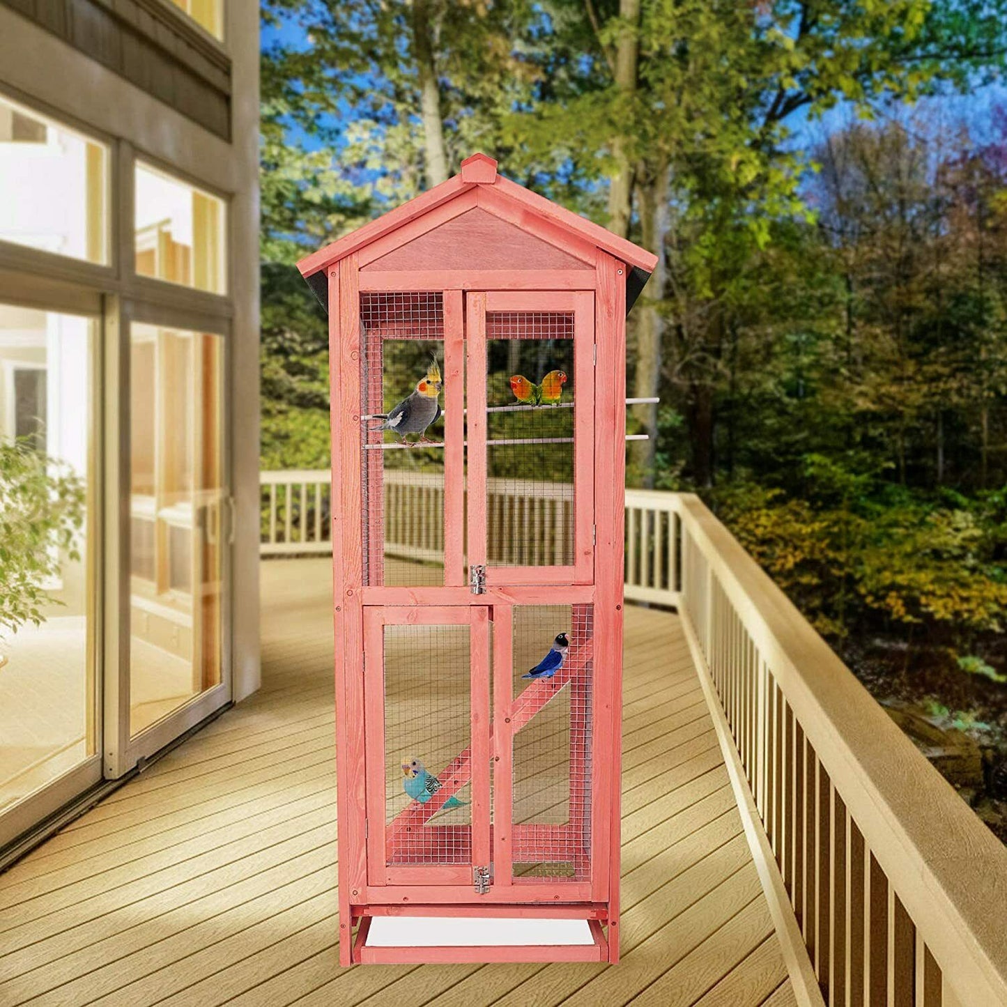 Large Indoor / Outdoor Wooden Parakeet Parrot Bird Cage