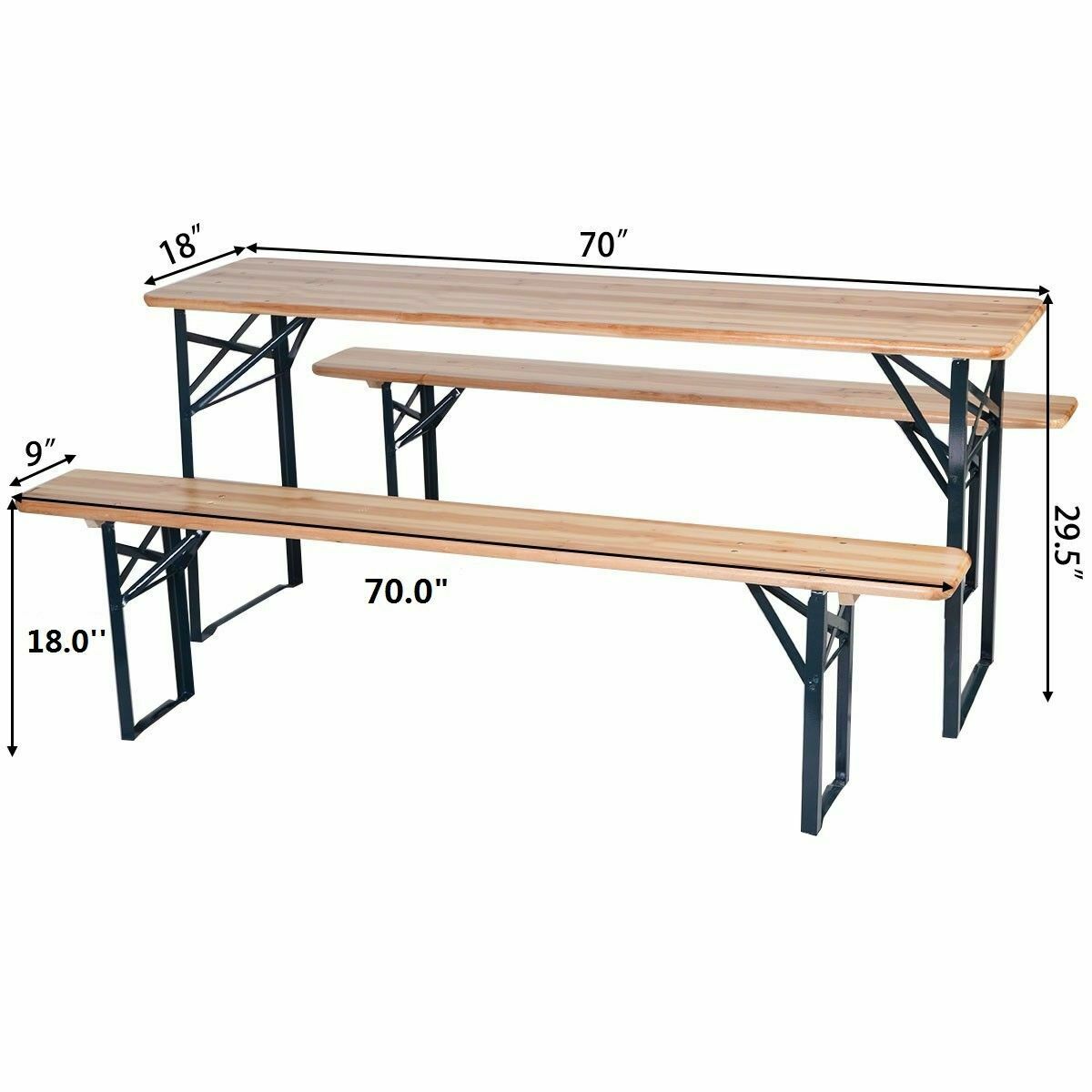 Wooden Portable Patio Garden Picnic Table And Bench Set