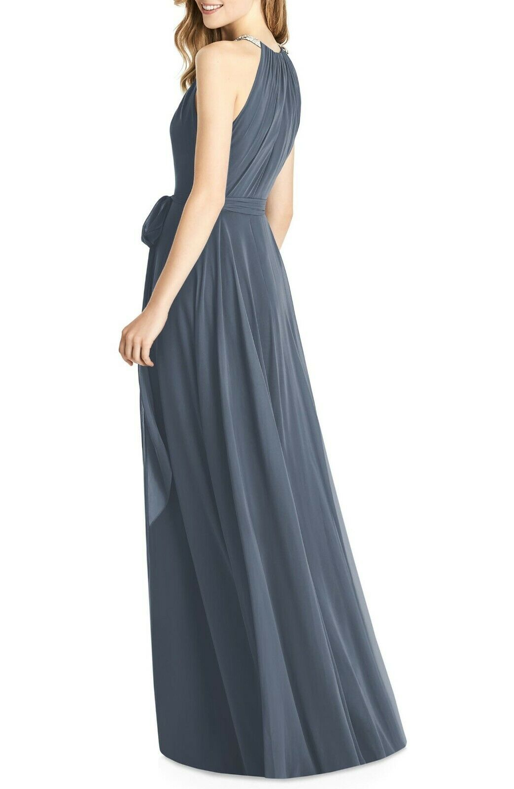 Jenny Packham Crystal Strap HLTR Neck Chiffon A-Line Gown Size 12