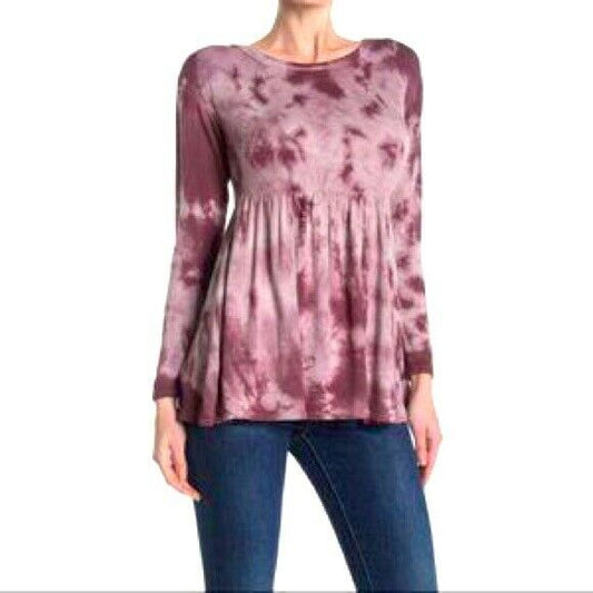 Baea Stretchy Soft Burgundy Tie Dye Shirt, Small