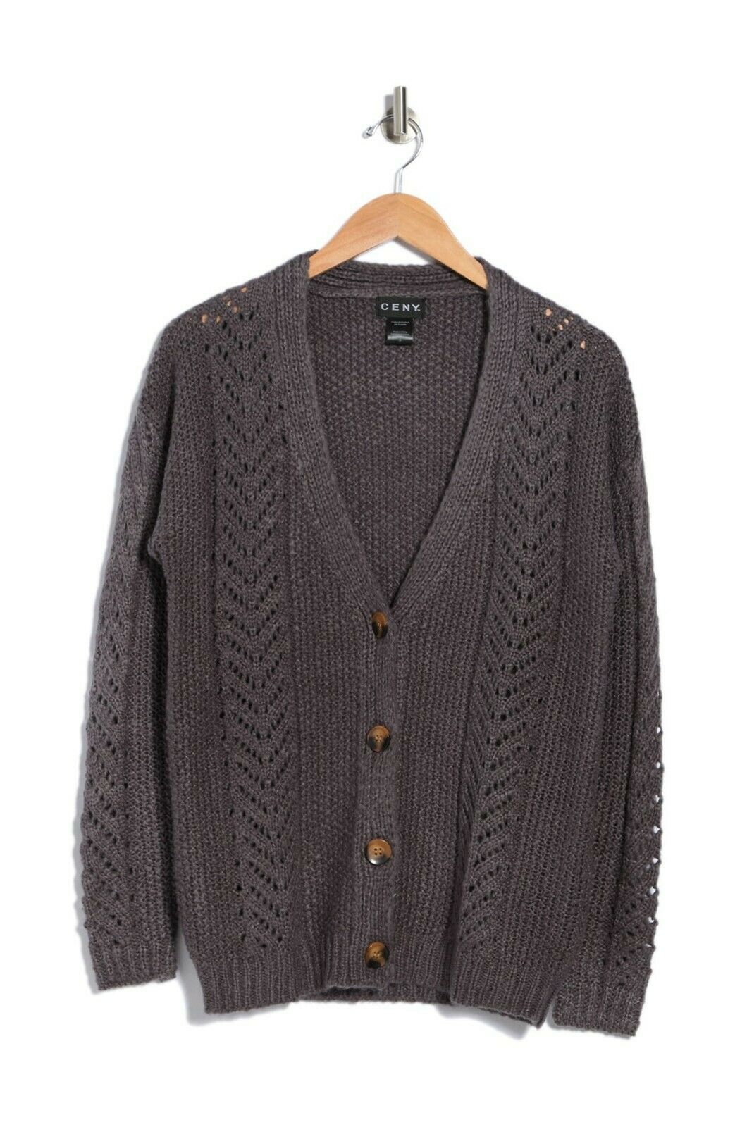 CENY Mix Cable Grandpa Knit Cardigan Sweater size XS Dark Charcoal Gray