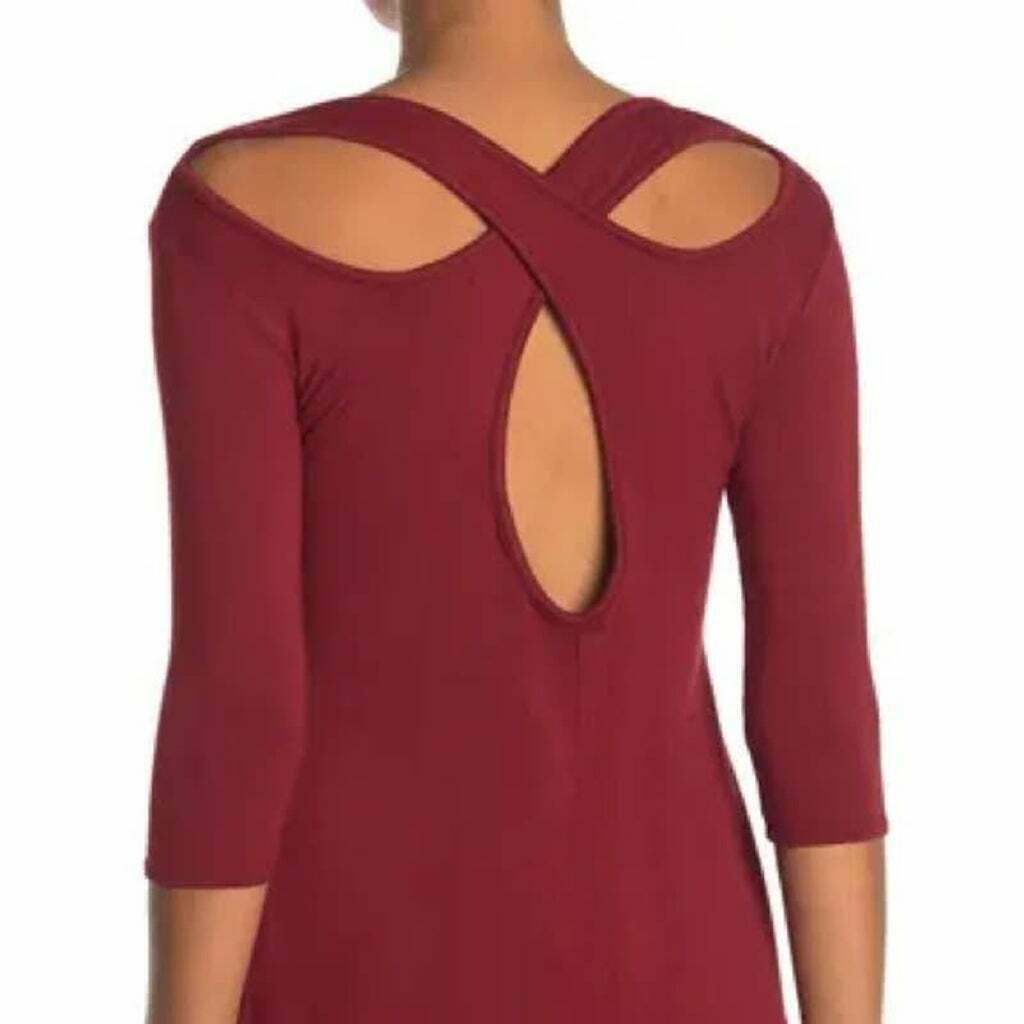Baea Crisscross Back Scoop Neck Tunic Top Size XS Red Hi Low Stretch $88 NWT
