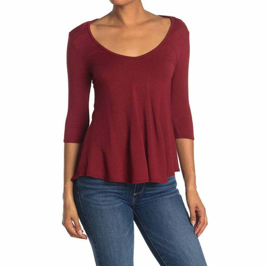 Baea Crisscross Back Scoop Neck Tunic Top Size XS Red Hi Low Stretch $88 NWT