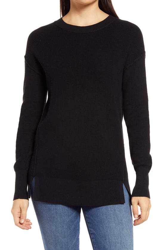 Caslon Crewneck Rib Sweater In Black, Size XS