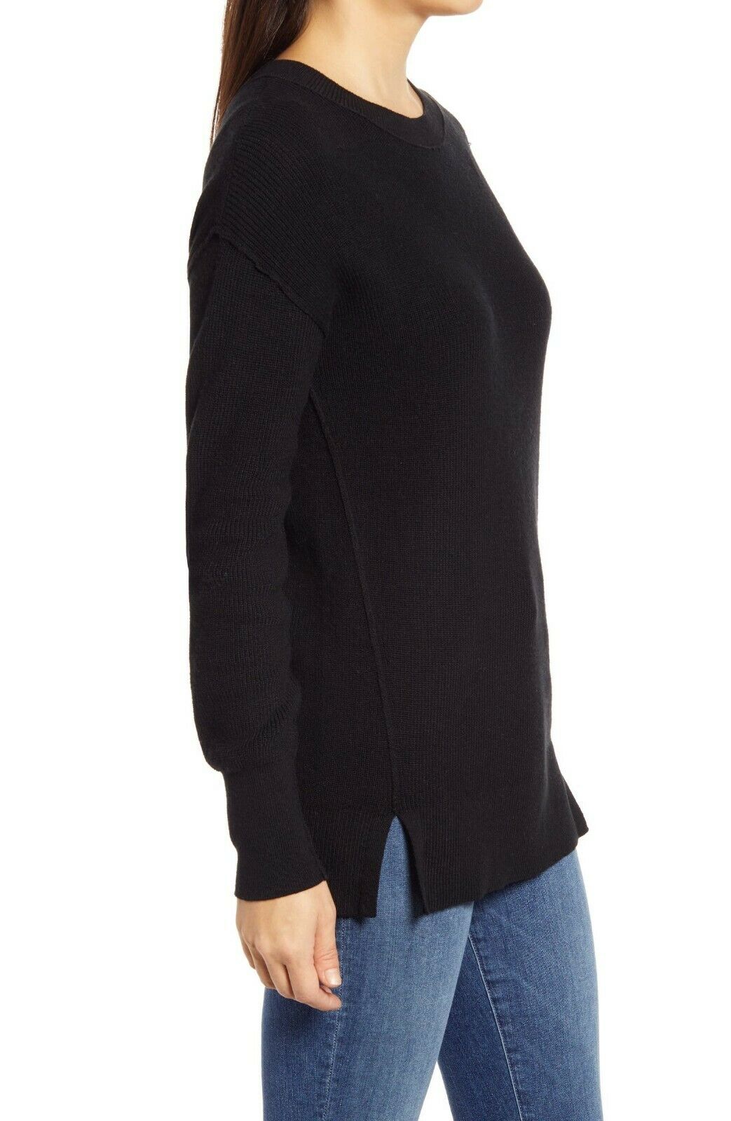 Caslon Crewneck Rib Sweater In Black, Size XS