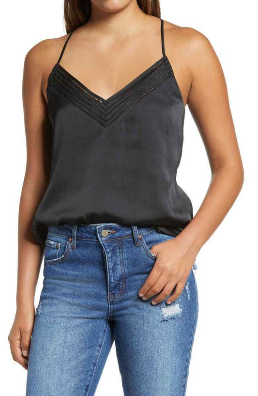 Socialite Black Satin Lattice Detail V-Neck Camisole size M