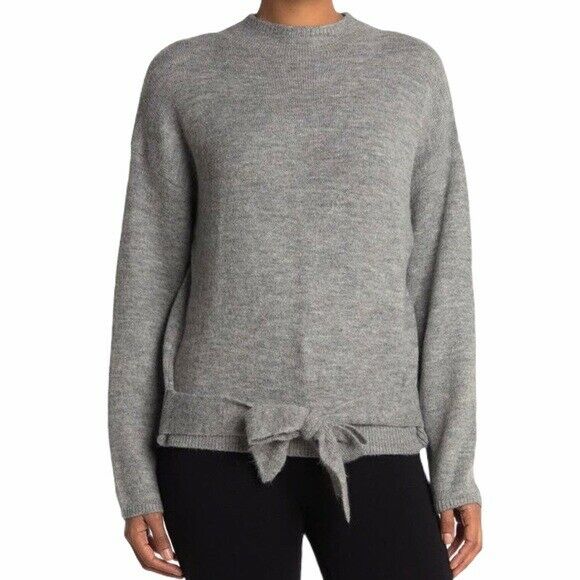 Wayf Mock Neck Tie Waist Sweater Gray Size XL