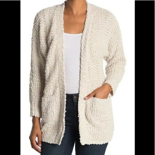 FRNCH Paris Women's Size S/M Ivory Soft Chunky Knit Open Front Cardigan