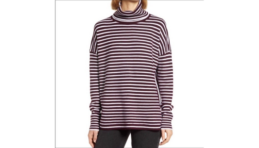French Connection Women's Evening Wine Babysoft Stripe Turtleneck Top Sweater, Medium