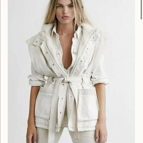 NEW Free People Etta fleece lined sleeveless vest gilet In Cream White Size XS