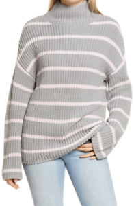 Caslon Women’s Shaker Mock Neck Knit Yarn Sweater Pink Stripe  XS Retail $69