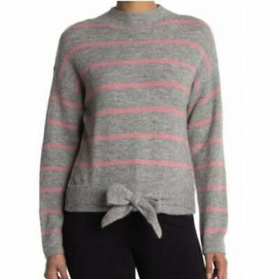 WAYf gray & pink Mock Neck Striped Sweater XS waist tie NWT