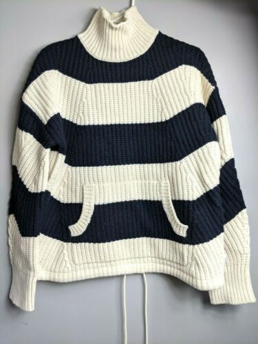J. Crew Women's Front-Pocket Striped Turtleneck Pullover Sweater