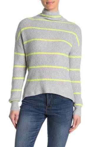 Abound Women's Grey Pearl Heather Striped Mock Neck Ribbed Knit Sweater, XXL