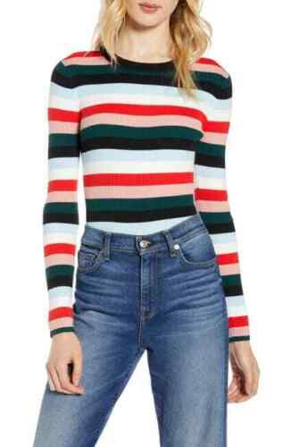 Halogen Women's Black Multi Even Striped Ribbed Pullover Sweater, X-Large