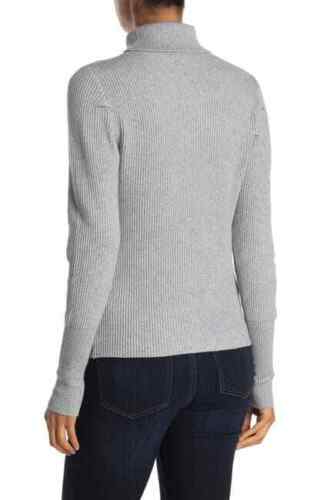 Cocobleu Women's Grey Ribbed Knit Turtleneck Pullover Sweater, Medium