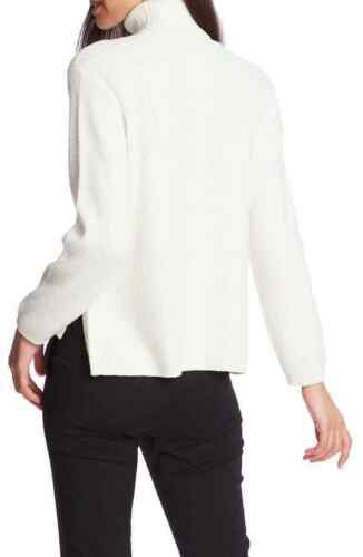 1.State Women's Ivory White Side Button Waffle Weave Turtleneck Sweater, XL