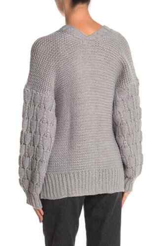 Cotton Emporium Women's Heather Grey Textured Bubble Sleeve Open Front Cardigan