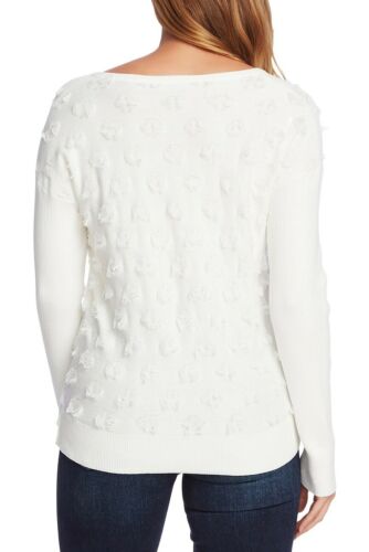 NEW Vince Camuto Floating Fringe Dot V-Neck Sweater Ivory Size XXL