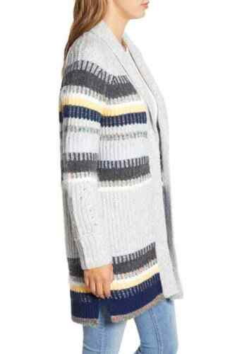 Caslon Women's Grey Heather Multi Staggered Stripe Open Front Cardigan, Size 1X