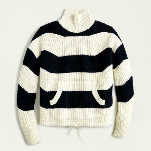 J. Crew Women's Front-Pocket Striped Turtleneck Pullover Sweater