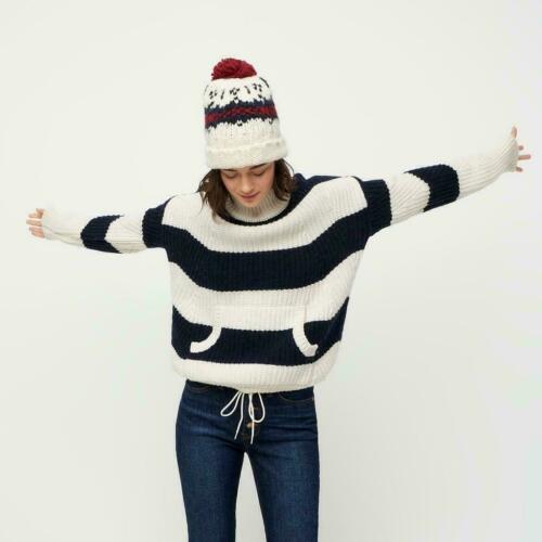 J. Crew Women's Front-Pocket Striped Turtleneck Pullover Sweater