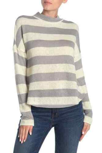 Socialite Women's Heather Grey Striped Mock Neck Dolman Sleeve Pullover Sweater
