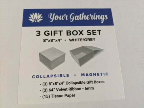 3-Piece Your Gatherings White/Grey Collapsible Gift Box with Magnetic Closure