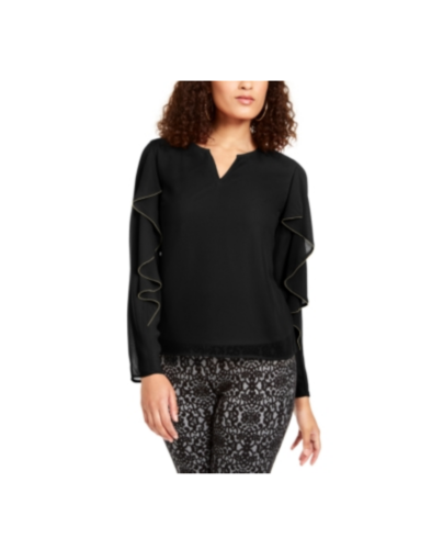 Thalia Sodi Women's Embellished Ruffle-Sleeve Top Black Medium